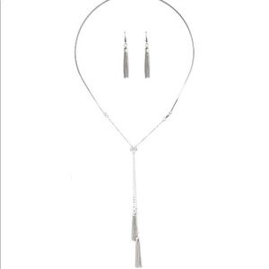 Silver Crystal Tassel Bolo Style Necklace Set